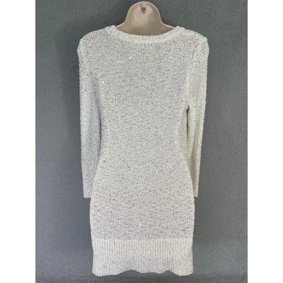 LOFT White Sequin Knit‎ Sweater Tunic Sheer Hem Women's Small - Picture 10 of 10